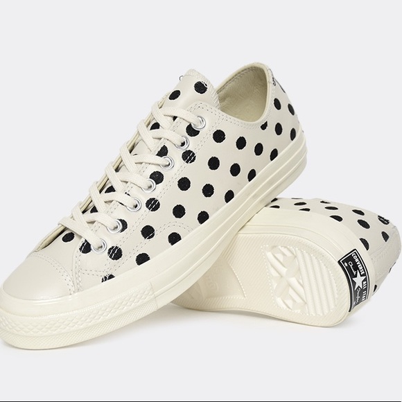 Cream Black Leather Embroidered Polkadots Sneakers - Picture 4 of 8